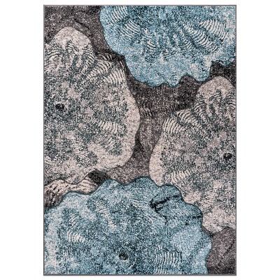 Blue and Gray Floral Synthetic 5' x 7' Area Rug