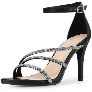 Allegra K Women's Open Toe Rhinestone Strappy Ankle Strap Stiletto Heels Sandals - 1 of 4