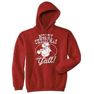 Merry Christmas Yall Adult Hoodie Funny Sarcastic Christmas Santa Graphic Novelty Hooded Sweatshirt - Crazy Dog Hoodie - 1 of 4