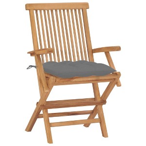 vidaXL Set of 2 Teak Wood Patio Chairs with Gray Cushions - Weather-Resistant Outdoor Furniture, Foldable, Easy Cleaning, Lightweight - 1 of 4