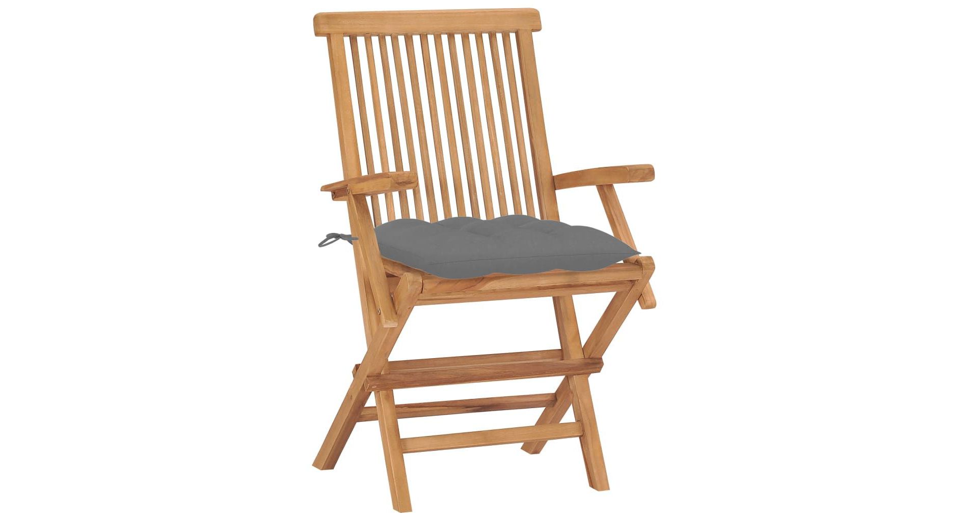 vidaXL Set of 2 Teak Wood Patio Chairs with Gray Cushions - Weather-Resistant Outdoor Furniture, Foldable, Easy Cleaning, Lightweight