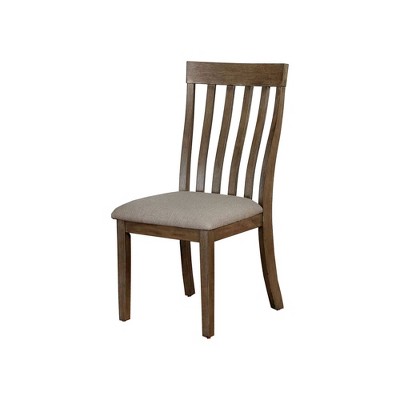 Set of 2 Contoured Slat Back Wood Side Chairs Brown/Gray - Benzara