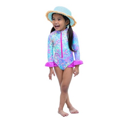 Toddler Rash Guard Swimsuit  Girls Retro Zippered One Piece Swimsuit – Mia  Belle Girls