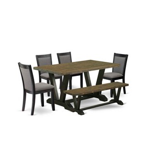 HomeStock 6-Piece Rectangle Distressed Jacobean Finish Solid Wood Top Dining Table with 1-Bench, 4-Chairs - 1 of 4
