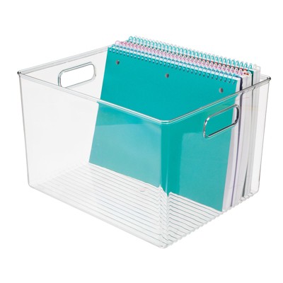 mDesign Small Plastic Office Storage Container Bin with Handles, 4 Pack - Clear