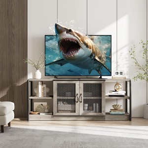 TV stand for 65 70 inch TV, Modern entertainment centre with power outlets and LED lights, TV stand for living room, bedroom, white - 1 of 4