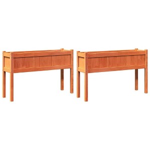 vidaXL Garden Planters with Legs - Wax Brown Solid Pine Wood - 2 Pcs - Outdoor Flower Boxes for Patios, Gardens, Balconies - 43.3"x12.2"x27.6" - 1 of 4