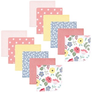 Hudson Baby Infant Girl Flannel Cotton Washcloths, Modern Botanical 12 Pack, One Size - 1 of 4