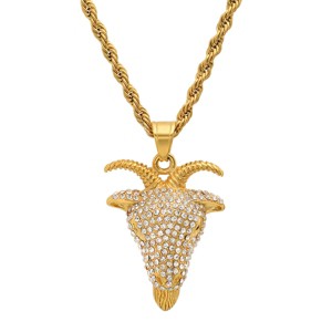 Steeltime 24" Men's stainless steel and simulated diamonds iced out goat head pendant. Color Options: Gold, Black - 1 of 4