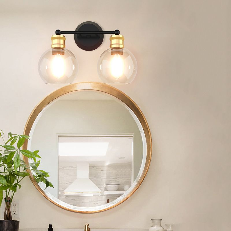 Costway 2 light Vanity Bathroom Light with 7 in Round Clear Glass Shade Vintage Wall Sconce, 3 of 11
