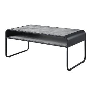 HomeRoots 42" Gray and Black Concrete And Metal Sled Coffee Table With Shelf - 1 of 4