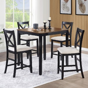 Lyngins 5-Piece Counter Height Dining Table Set – Square Table & 4 Upholstered Armless Chairs, X-shaped Backrest, Wooden Kitchen Table Set for 4 - 1 of 4