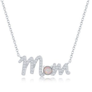 Opalata Sterling Silver, CZ and White Opal 'Mom' Necklace - Silver - 16+2 Inch - 1 of 2