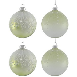 Northlight Snowflakes Shiny Glass Ball Christmas Ornaments - 3" (80mm) - Green and White  - 4ct - 1 of 4