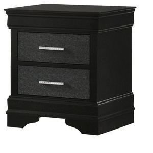 1pc Modern Glam Style Two Drawers Nightstand Black Finish Solid Wood Crystal-Like Button Tufted - 1 of 4