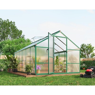 8x10 Ft Greenhouse, Polycarbonate Greenhouse with Adjustable Roof Vent for Outdoors, Aluminum Large Walk-in Greenhouse for Outside Garden, Backyard,