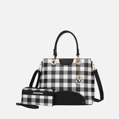 MKF Collection Checkered Tote Handbag with Wallet 2-Piece Set, Gabriella – MKF Collection by Mia K – Black
