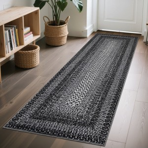 Coucheta Washable Boho Area Rug, Stain-Resistant Low Pile Carpet with Rubber Backing&Braided Border for Living Room, Bedroom, Office, Multiple Sizes - 1 of 4