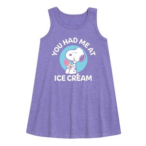 Girls' - Peanuts - You Had Me At Ice Cream Graphic Sleeveless Aline Dress - 1 of 4