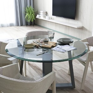 Round Tempered Glass Table Top Clear Glass 2/5 Inch Thick Beveled Polished Edge - 1 of 4