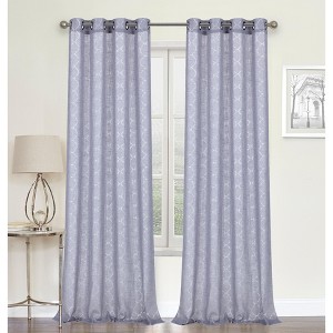 Kate Aurora 2 Piece Silver Sparkly Semi Sheer Trellis Quatrefoil Grommet Top Window Curtain Panels - 84 in. Long - 1 of 4