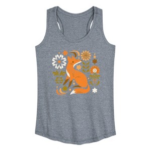 Women's Instant Message Autumn Fox & Flowers Graphic Racerback Tank - Heather Grey - X-Large - 1 of 4