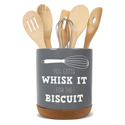 Elanze Designs Whisk It Biscuit Grey X-Large Cork Bottom Kitchen Utensil Holder