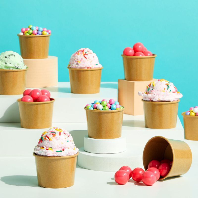Juvale 100 Pack Disposable Paper Ice Cream Cups, Dessert Bowls for Sundae Bar, Frozen Yogurt (Brown, 5 oz), 2 of 9