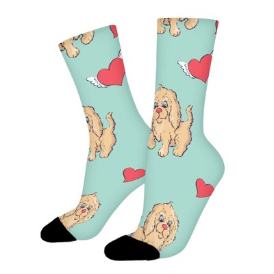 Cute Dog Red Heart Women Printed Crew Socks Funny Funky Socks Soft Polyester Novelty Gifts for Artists Men