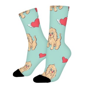 Cute Dog Red Heart Women Printed Crew Socks Funny Funky Socks Soft Polyester Novelty Gifts for Artists Men - 1 of 1