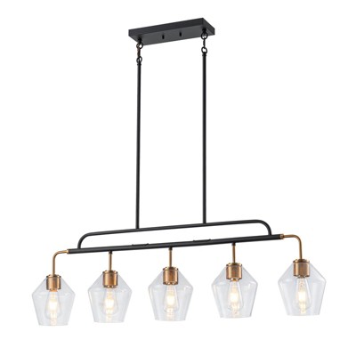 LLHZSY 44" Glass Rhombus Ceiling Chandelier Modern 5-Light Fixture-Brass & Black
