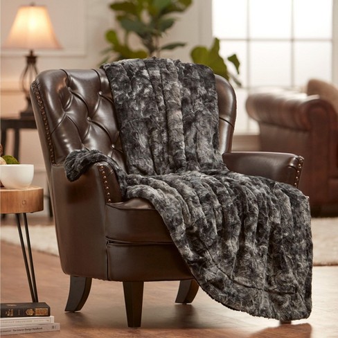 Chanasya Wolf Faux Fur Throw Blanket With Plush Faux Shearling Side 108 X 86 king Size Black Target