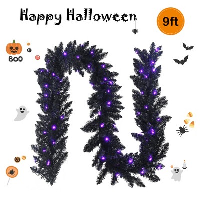 9ft Black PVC Garland with Purple LED Lights