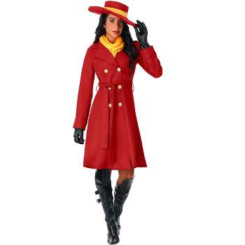 HalloweenCostumes.com Adult Carmen Sandiego Outfit Womens, Iconic Red Trench Coat Halloween Costume