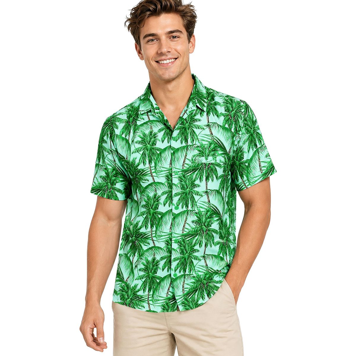 LA LEELA Men's Hawaiian Shirts Short Sleeve Button Down Shirt Men's Party Shirts Casual Vacation Summer Tropical Shirts for Men Funny S Green, Tree