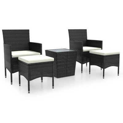 vidaXL Garden Bistro Set 5-Piece Balcony Set Garden Furniture Seating Set Balcony Furniture Table Chairs Footstool Poly Rattan Tempered Glass Black