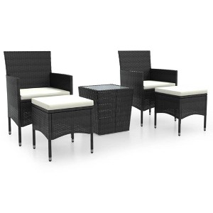 vidaXL Garden Bistro Set 5-Piece Balcony Set Garden Furniture Seating Set Balcony Furniture Table Chairs Footstool Poly Rattan Tempered Glass Black - 1 of 4