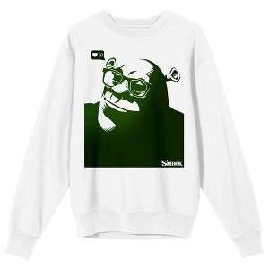 Shrek Monochromatic Ogre With Glasses Crew Neck Long Sleeve White Adult Sweatshirt - 1 of 3