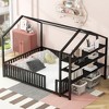 Twin/Full Size Metal House Bed Platform Bed with Fence and Detachable Storage Shelves, Black-ModernLuxe - 3 of 4