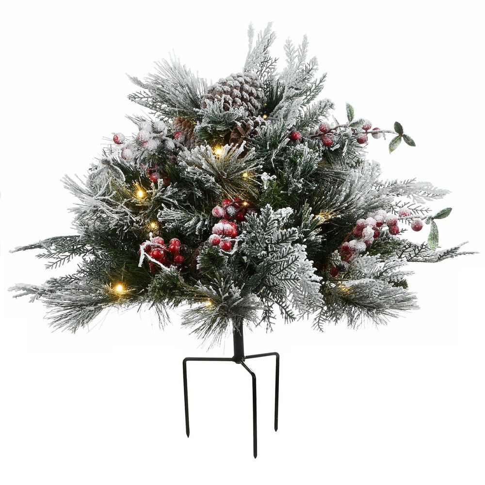 National Tree Company 1.5' Snowy Bedford Pine Urn Filler with 35 Warm White Battery Operated LED Lights with Timer: Christmas Tabletop Decor