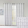 DSVIMOY Curtain Panels, Total Blackout Metallic Print Grommet Top Curtain Panel for Living Room, Bedroom, White&Silver, 63"*50"*0.13" - 2 of 4