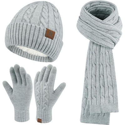 ZUPPAD Womens Winter Beanie Hats Long Scarf Touchscreen Gloves Set Warm Knit Skull Caps Gifts for Women Hat and Glove Sets 3 Pack