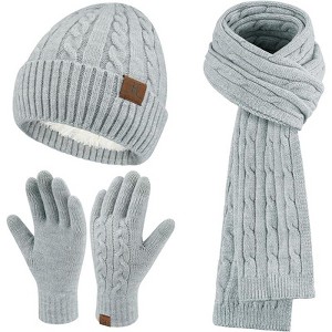 ZUPPAD Womens Winter Beanie Hats Long Scarf Touchscreen Gloves Set Warm Knit Skull Caps Gifts for Women Hat and Glove Sets 3 Pack - 1 of 4