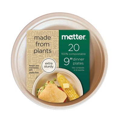 Matter Compostable Fiber Disposable Dinner Plates 9" - Natural - 20ct
