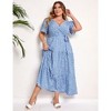 Garvee Women Plus Size V Neck Wrap Maxi Dress High Waist Ruffle Summer Casual Dress with Belt Short Sleeve - 3 of 4