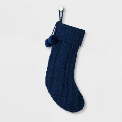 Cable Knit Christmas Stocking Navy - Wondershop™