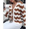 Coolmee Women's Cardigan Chunky Fashion Open Front Striped Color Block Cable Knit Sweater Coats - 2 of 4
