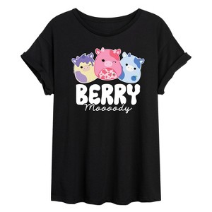 Women's Squishmallows Berry Moooody Oversized Graphic T-Shirt - Black - Large - 1 of 4