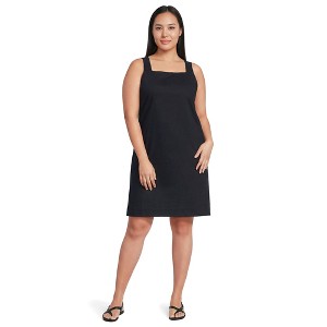 Women's Plus Size Linen Shift Above the Knee Dress - Lands' End - Black - 3X