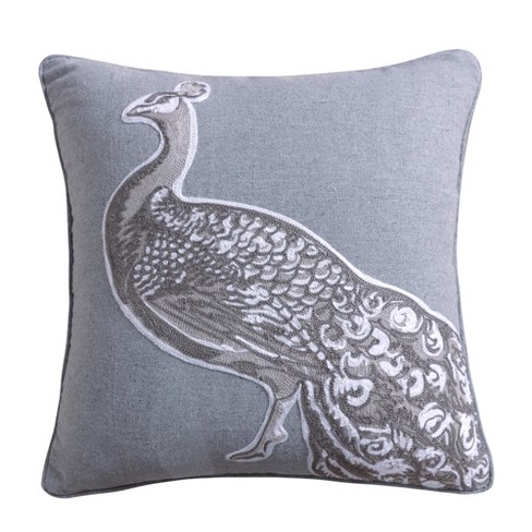 Peacock Feather Pillow Cover, Peacock Cushion Cover, Grey / Silver